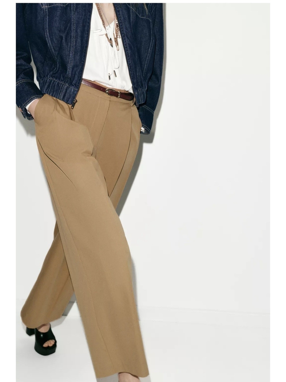 Zara Wide-Leg High-Waist Pants in Camel